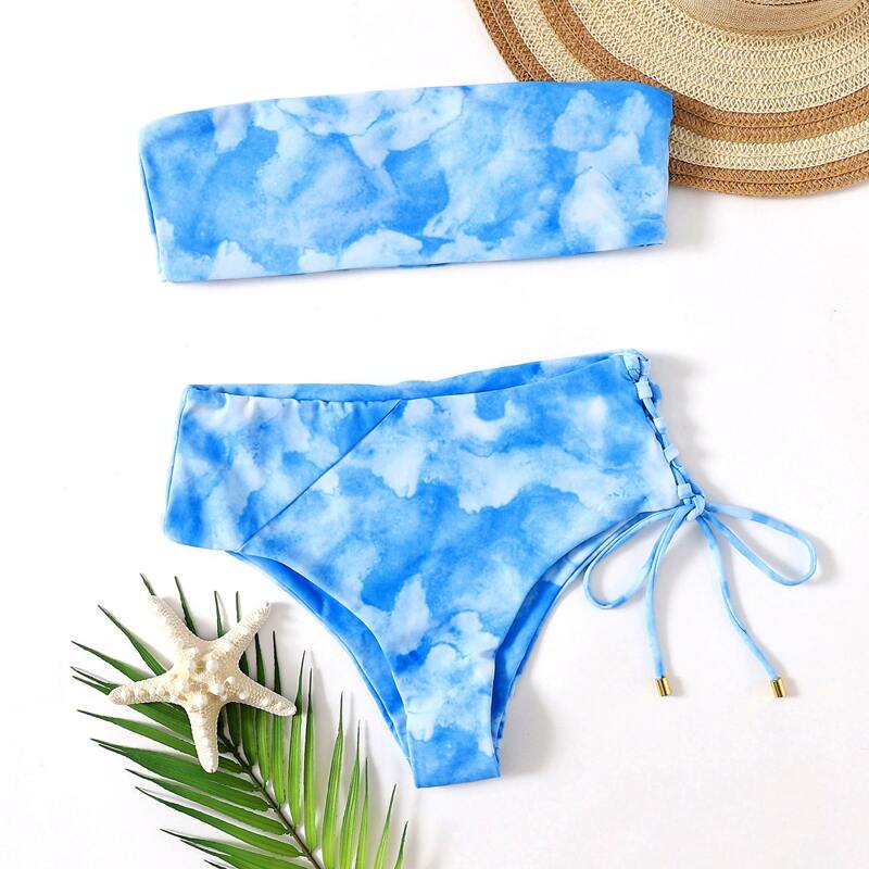 

Tie Dye Lace-up Side Bikini Swimsuit, Blue