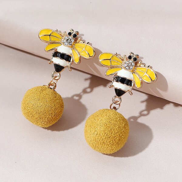 

1pair Ball Pendant Bee Earrings, Yellow