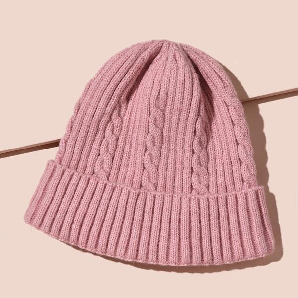 

Knitted Cuffed Beanie, Pink