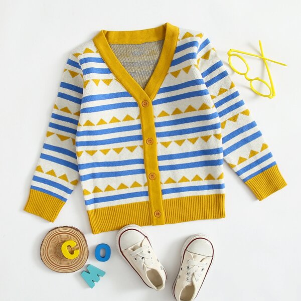 

Toddler Boys Striped Geo Pattern Button Through Cardigan, Multicolor