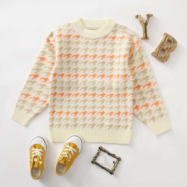 

Toddler Girls Houndstooth Pattern Sweater, Multicolor