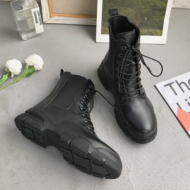 

Lace-up Front Combat Boots, Black