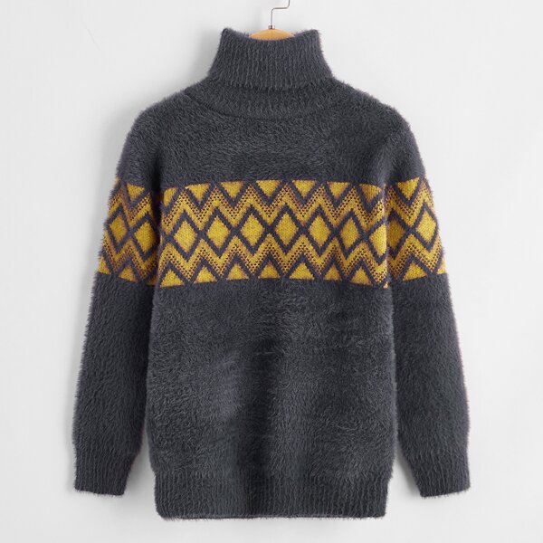

Boys Chevron Pattern Colorblock Sweater, Dark grey