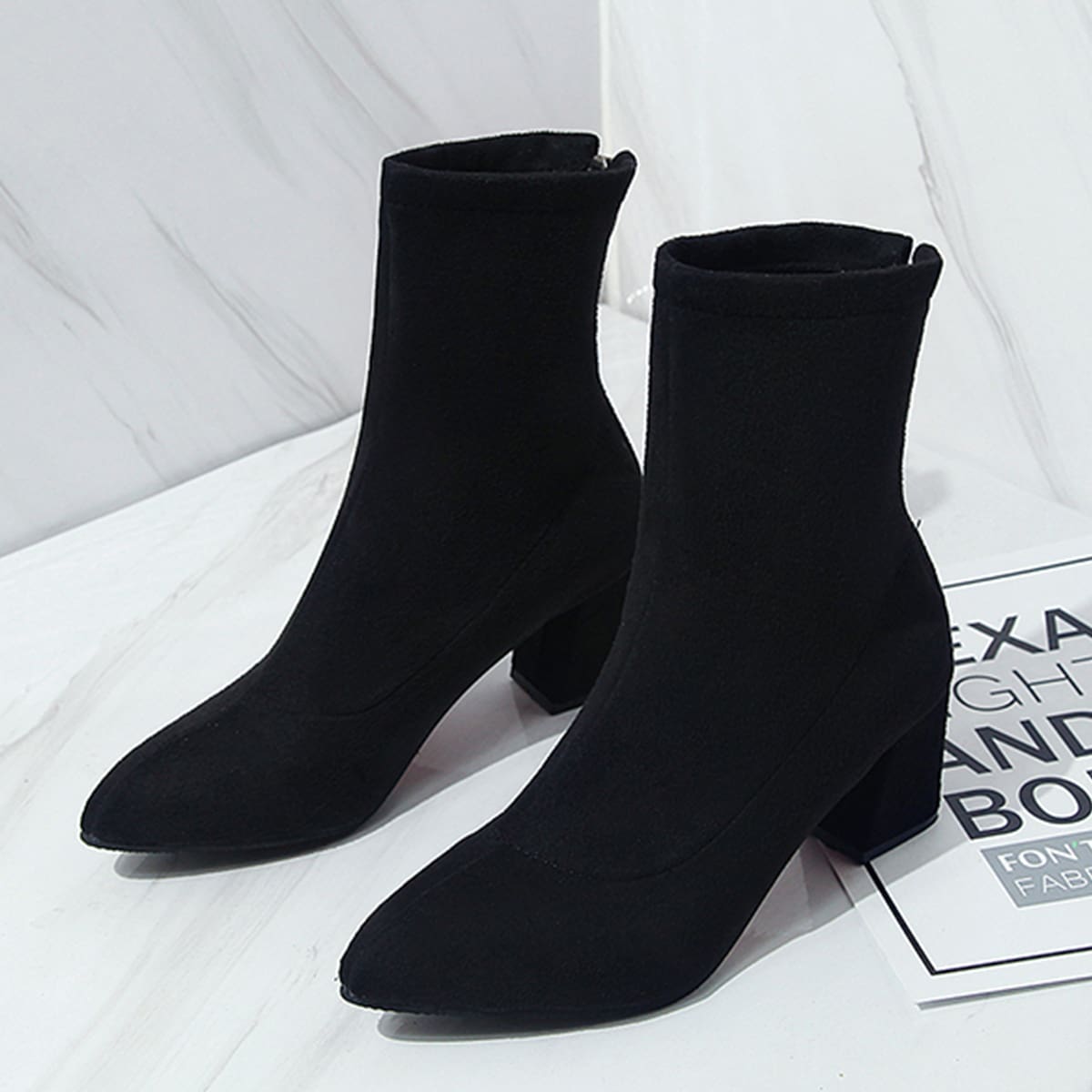 

Chunky Heeled Sock Boots, Black
