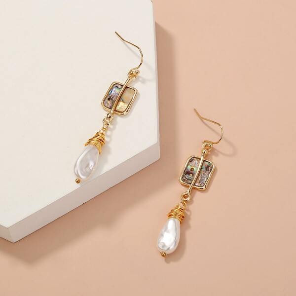 

1pair Faux Pearl & Abalone Shell Decor Earrings, Multicolor
