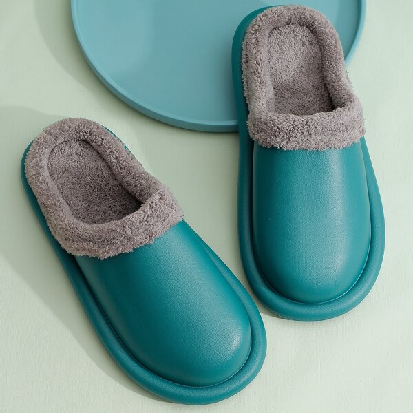 

Men Round Toe Fur Lined Slippers, Dark green