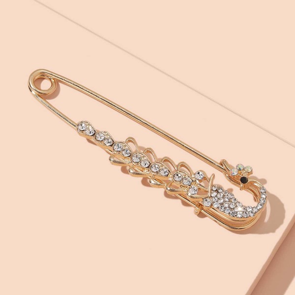

Rhinestone Decor Safety Pin Design Brooch, Gold
