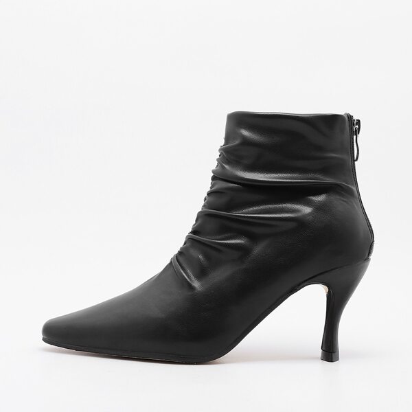 

Point Toe Ruched Ankle Boots, Black