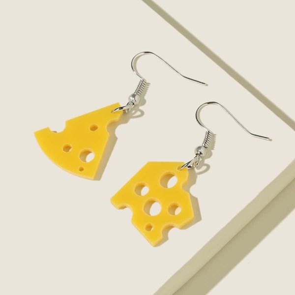 1pair Cheese Drop Mismatch Earrings, Yellow