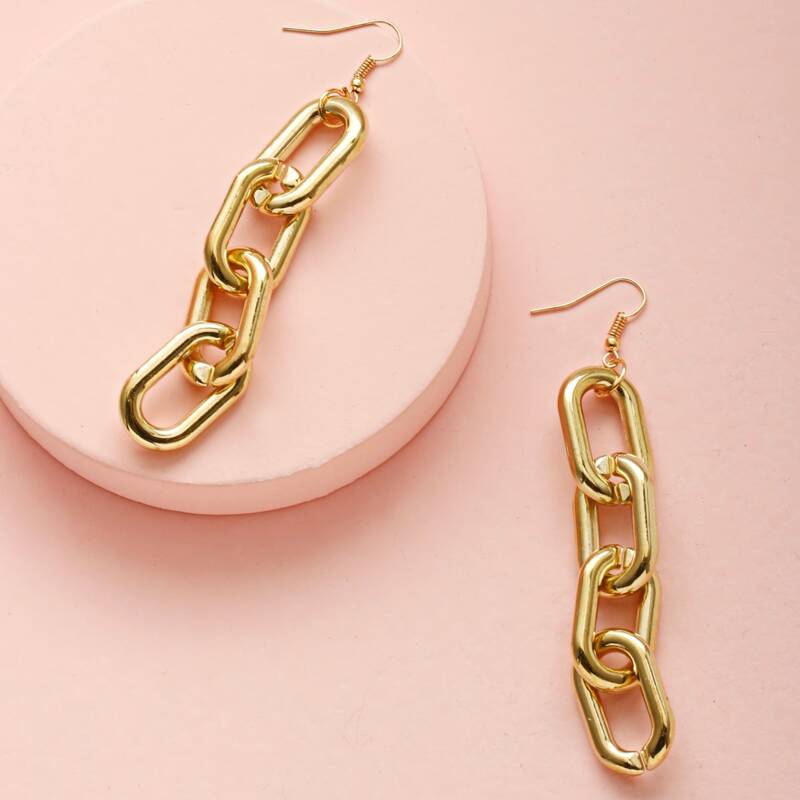 

Chain Design Drop Earrings, Gold