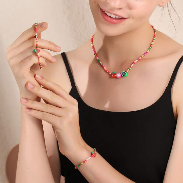 

Fruit Decor Necklace & Bracelet & Anklet, Multicolor