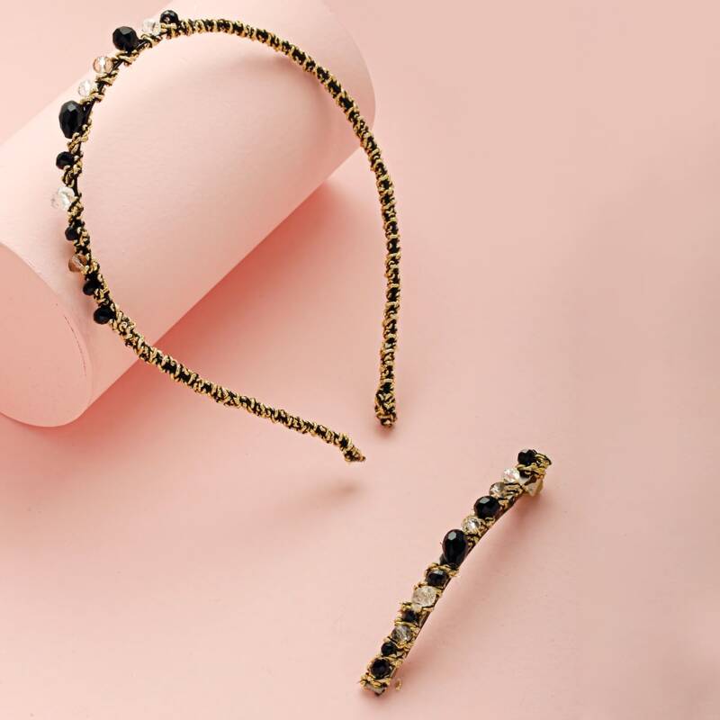 

Crystal Decor Hair Hoop & Hair Clip, Black