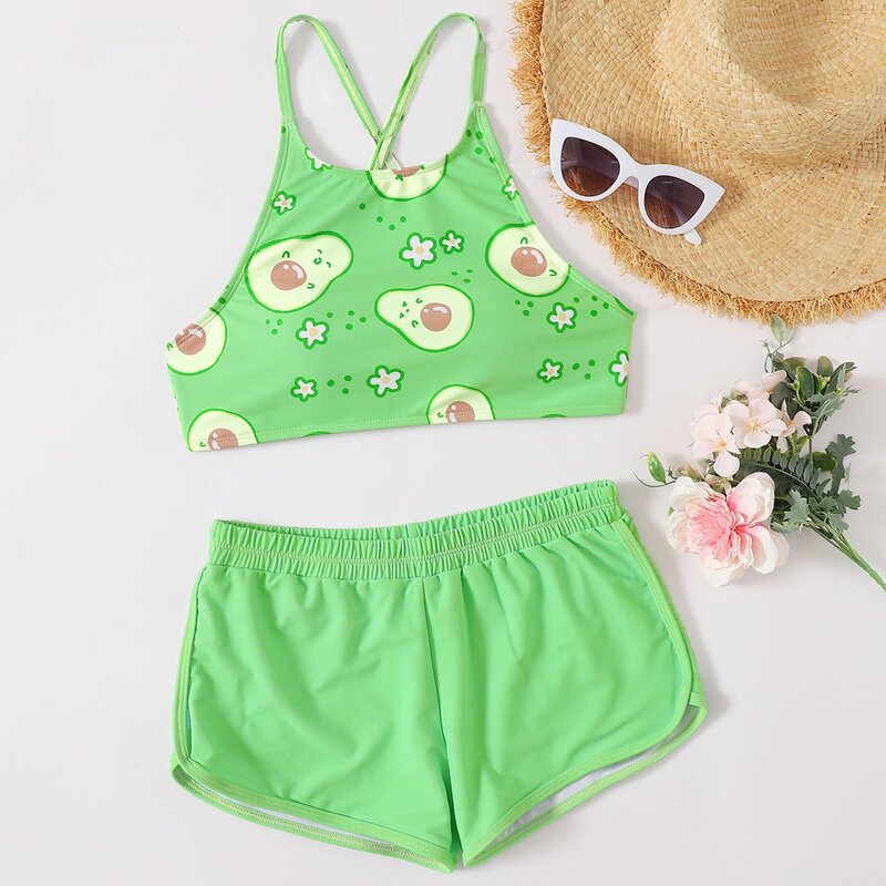 

Avocado Print Shorts Bikini Swimsuit, Green