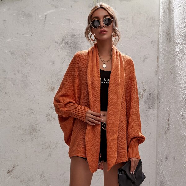 

Одноцветный Повседневный Кардиганы, Утомленный оранжевый