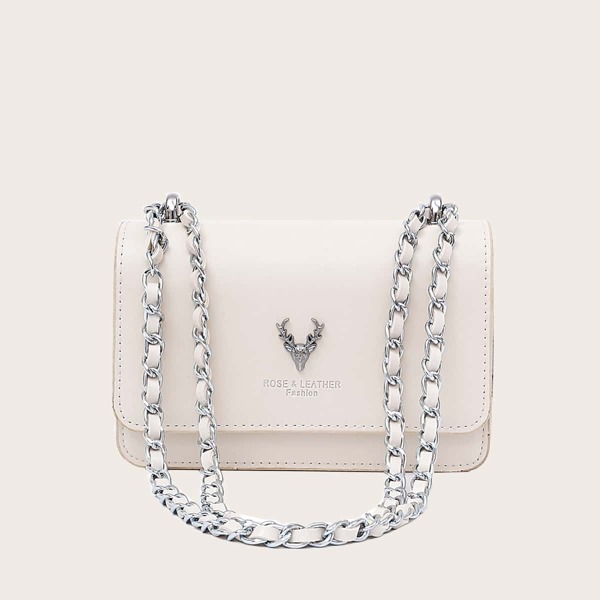 

Deer Head Detail Chain Crossbody Bag, Beige