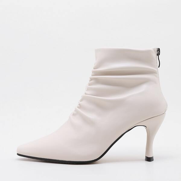 

Point Toe Ruched Ankle Boots, Beige