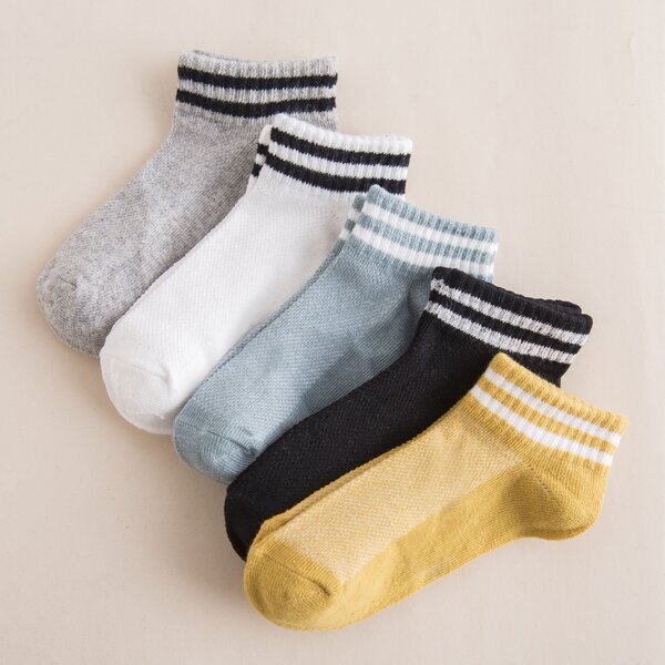 

5pairs Toddler Boys Striped Ankle Socks, Multicolor