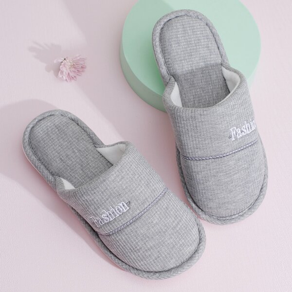 

Men Letter Embroidered Warm Slippers, Grey