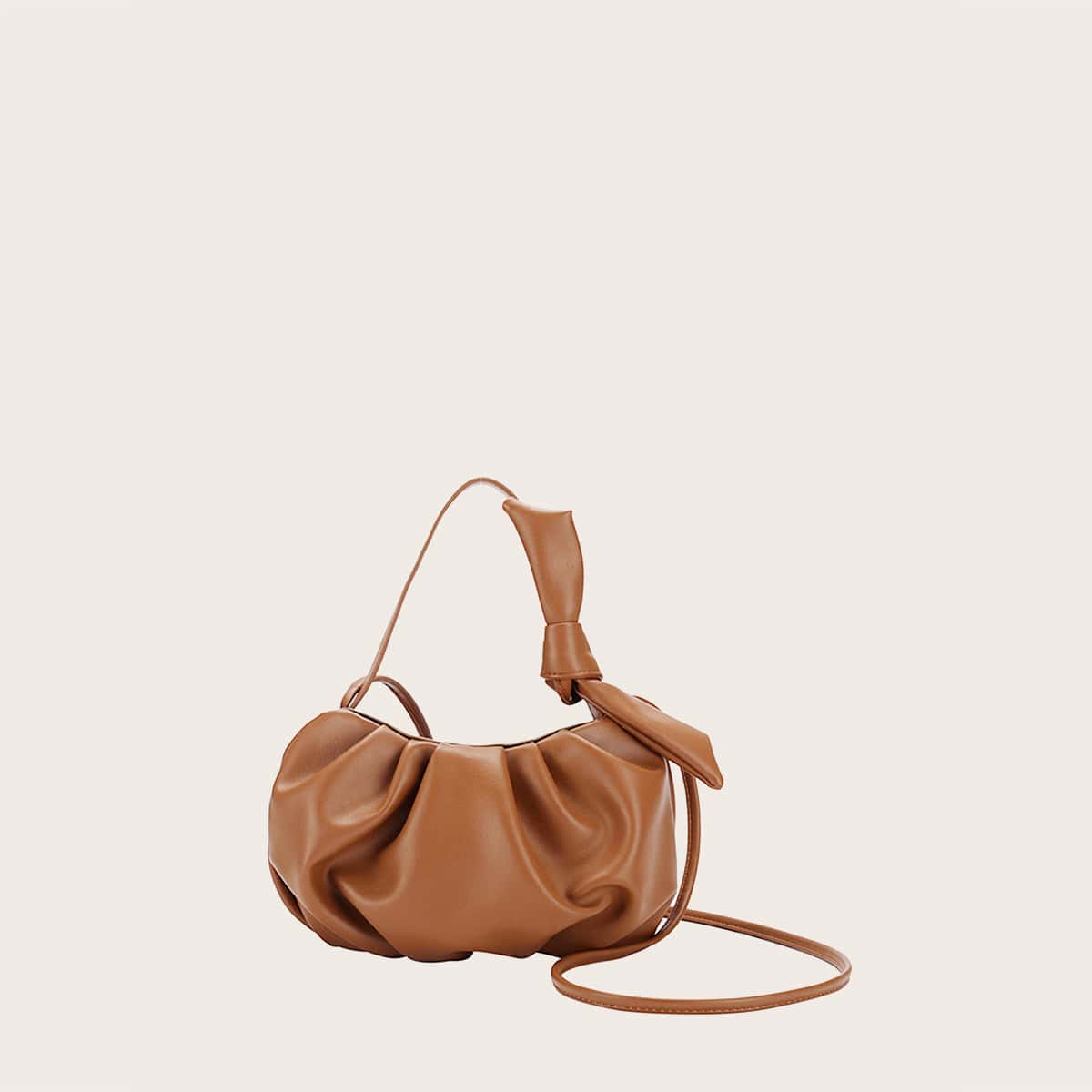 

Knot Decor Ruched Bag, Brown