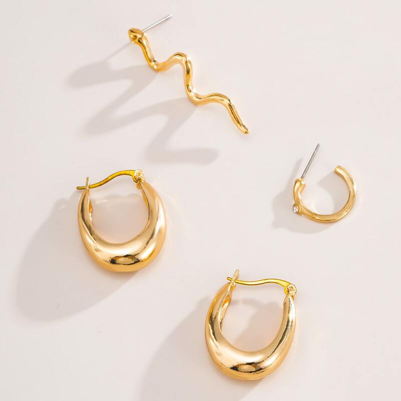 

4pcs Snake Earring Set, Gold