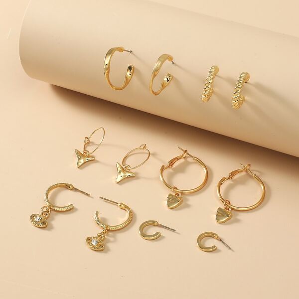 

6pairs Geo Decor Earrings, Gold