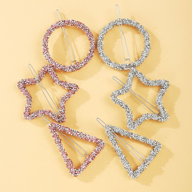 

6pcs Rhinestone Geo Shaped Hair Clip, Multicolor
