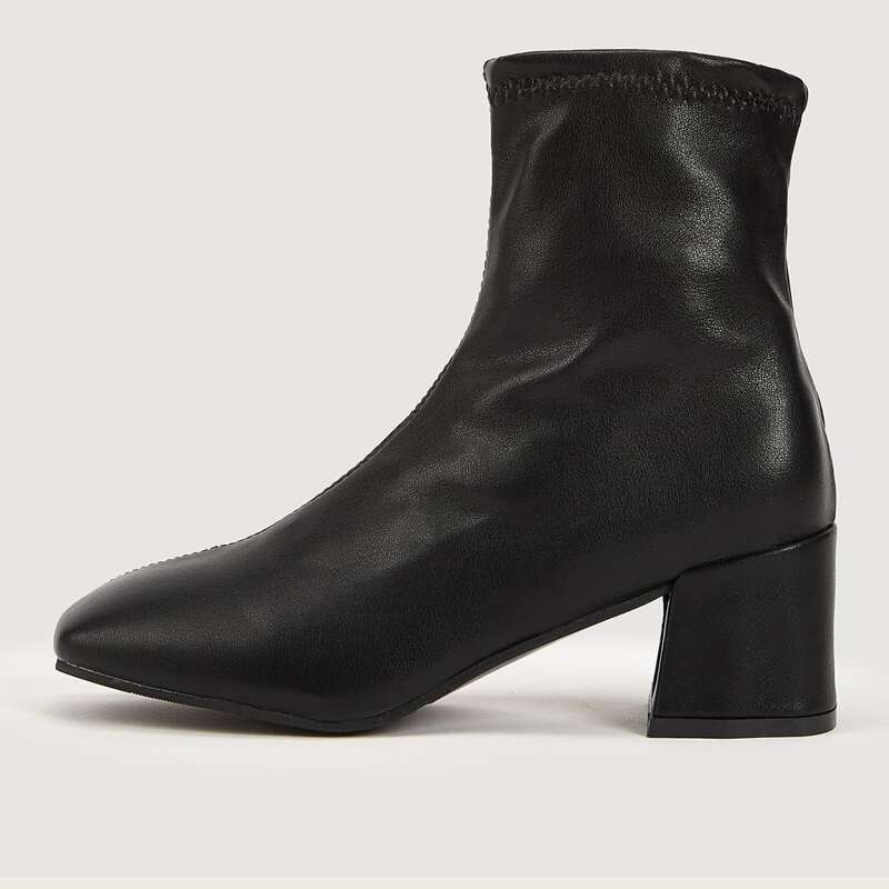

Square Toe Chunky Heel Boots, Black