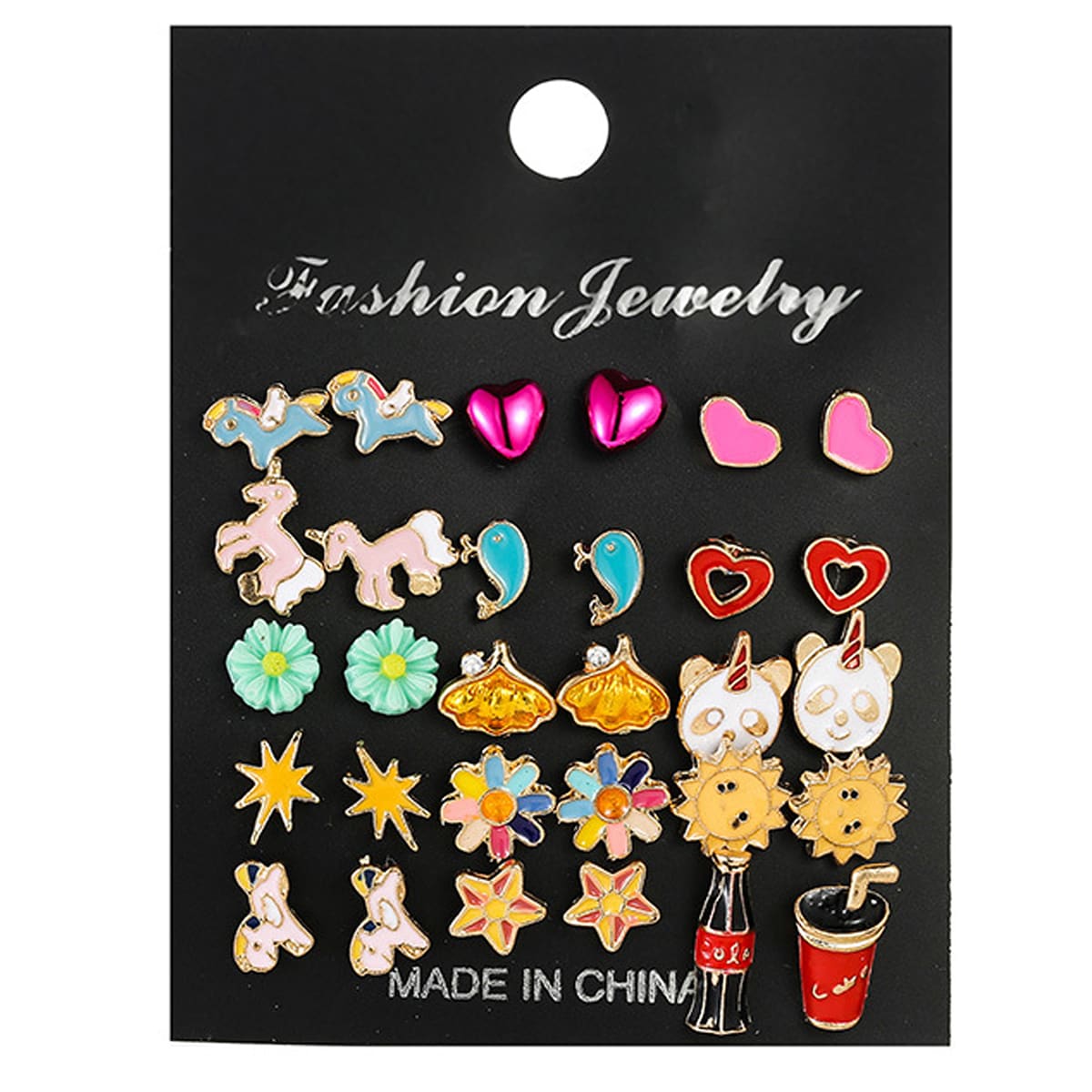 

15pairs Cartoon Stud Earrings, Multicolor