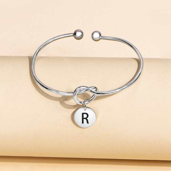 Letter Charm Cuff Bracelet, Silver