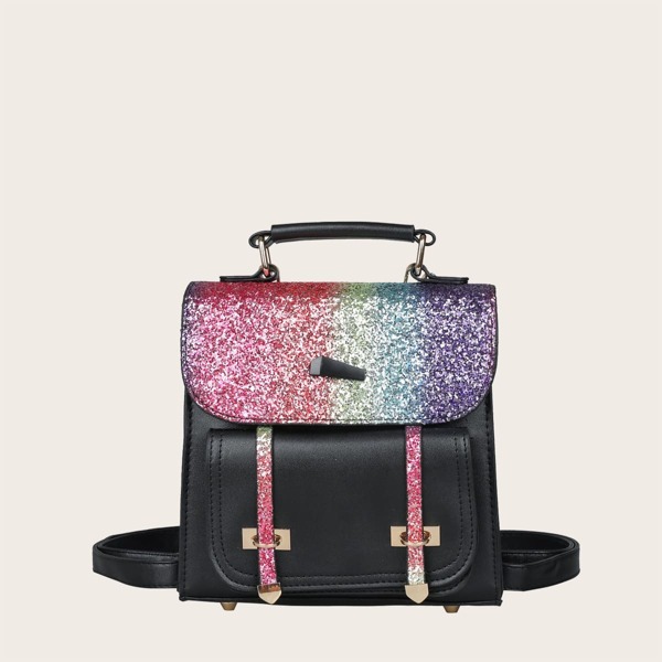 

Girls Glitter Pocket Front Backpack, Black
