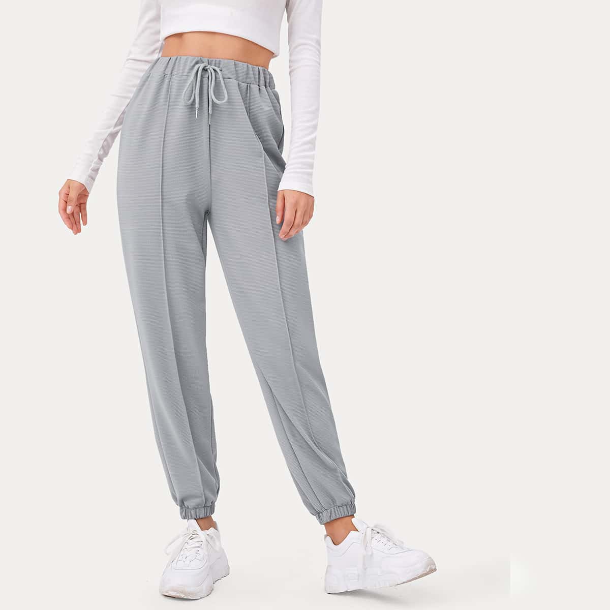 

Solid Tie Front Sweatpants, Grey