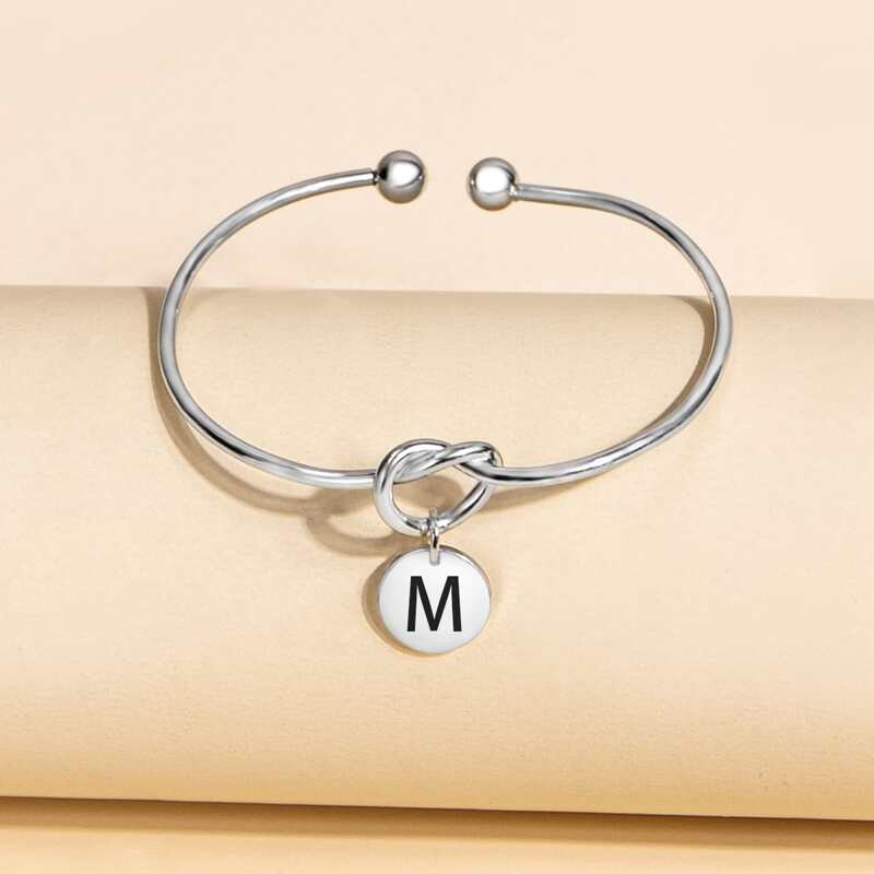 

Letter Charm Cuff Bracelet, Silver