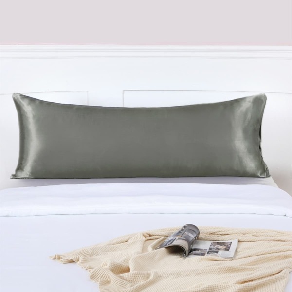 Solid Satin Long Pillow Cover Without Filler, Dark grey