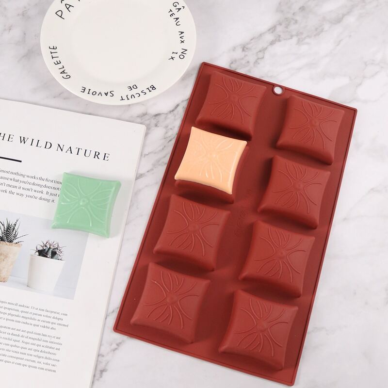 1pc 8 Grid Silicone Chocolate Mold, Burgundy