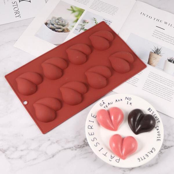 

1pc 8 Grid Heart Chocolate Mold, Burgundy