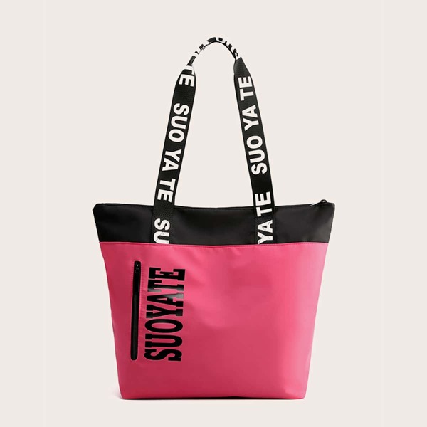 

Letter Graphic Tote Bag, Pink