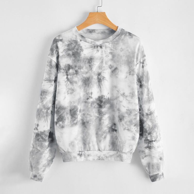 

Tie Dye Drop Shoulder Sweatshirt, Black and white