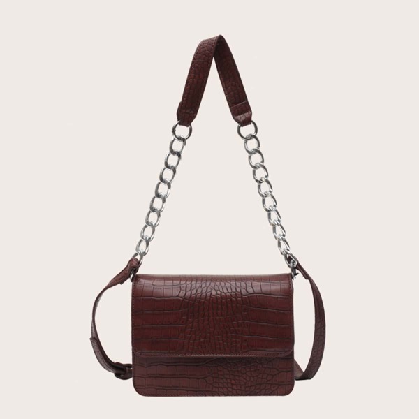 

Croc Embossed Shoulder Bag, Coffee brown