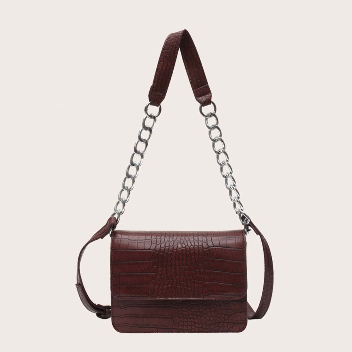 

Croc Embossed Shoulder Bag, Coffee brown