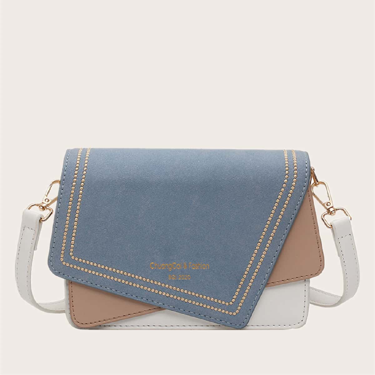 

Color Block Asymmetrical Flap Crossbody Bag, Blue
