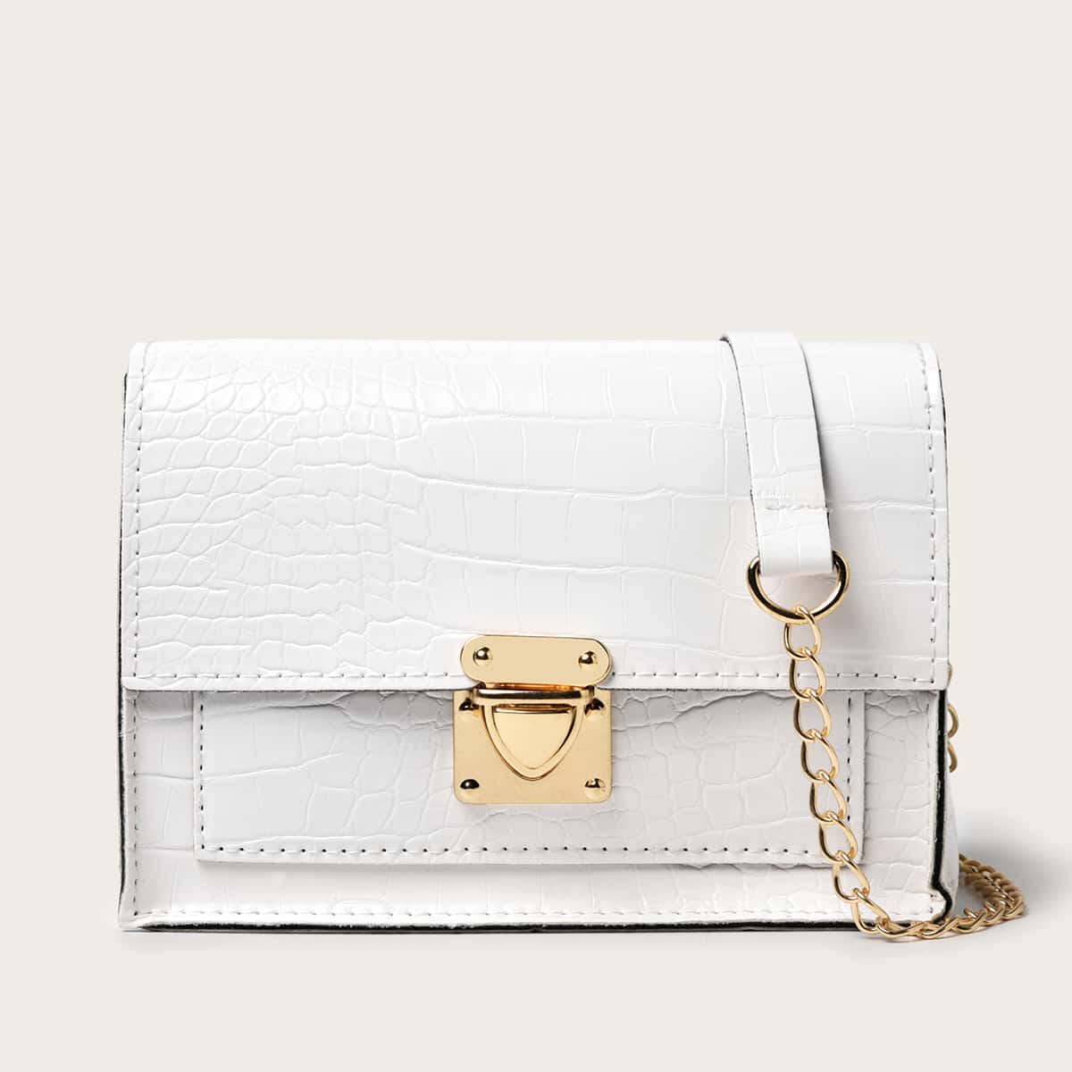 

Croc Embossed Push Lock Flap Crossbody Bag, White