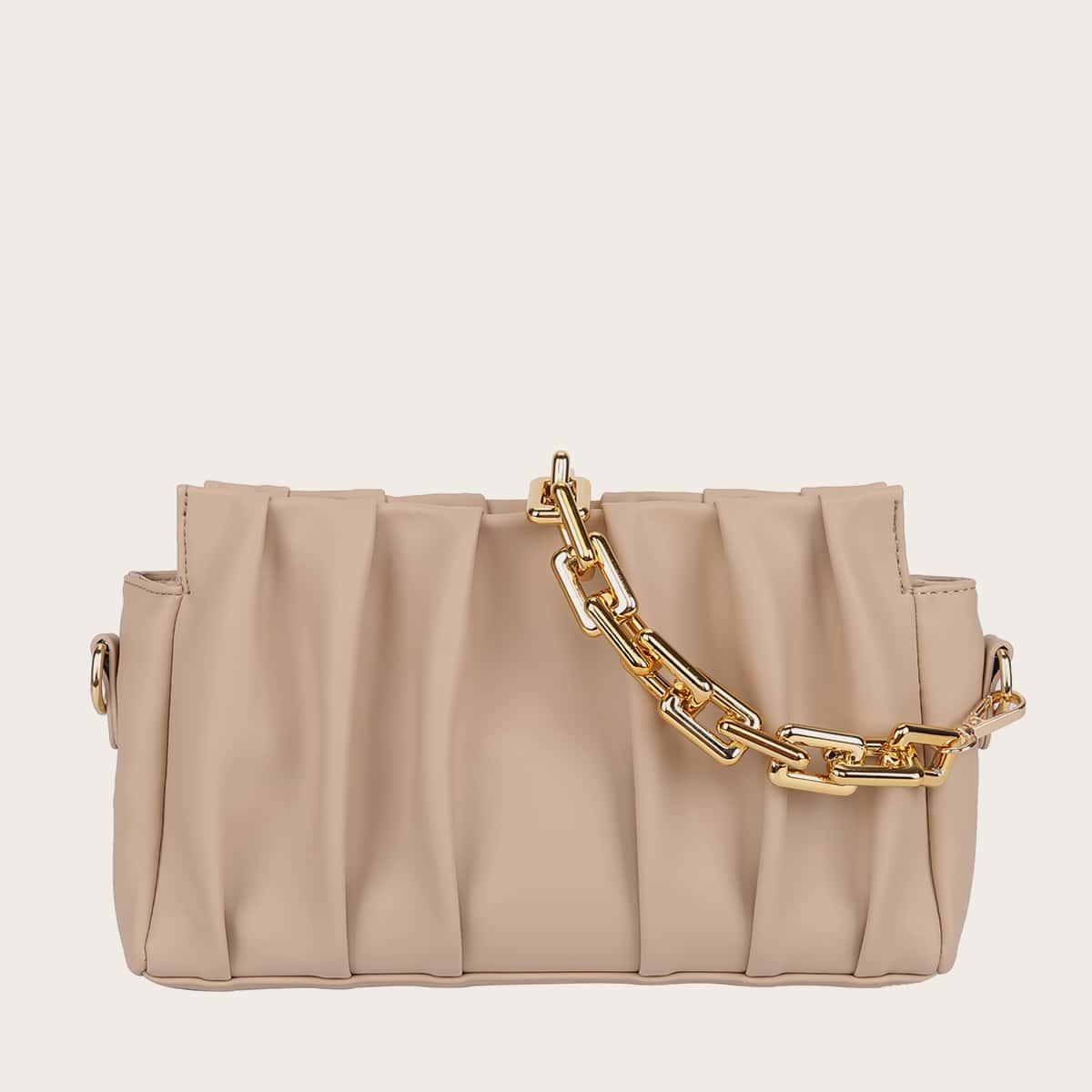 

Chain Handle Ruched Bag, Khaki
