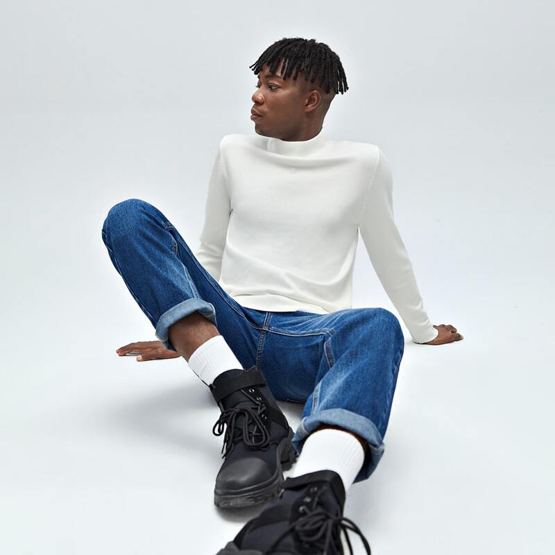 

Guys Stand Collar Solid Sweater, White