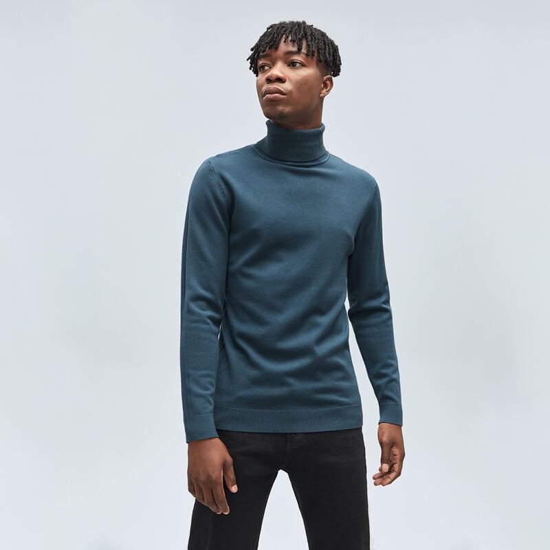 

Guys Solid Turtleneck Sweater, Navy blue