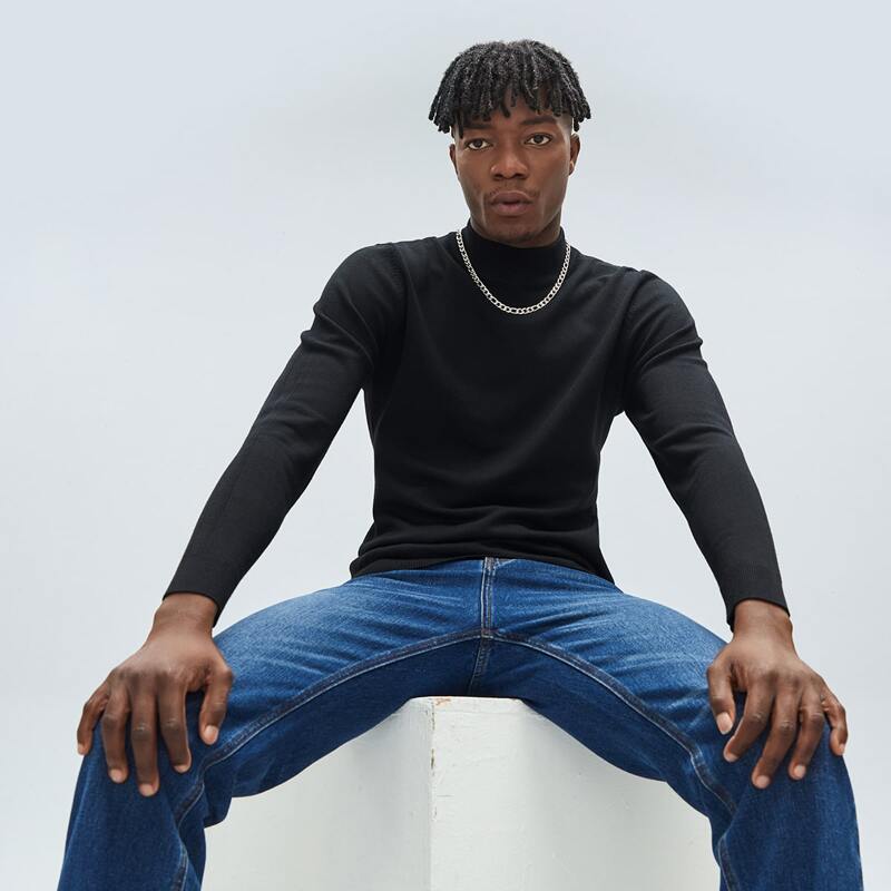 

Guys Solid Mock Neck Sweater, Black