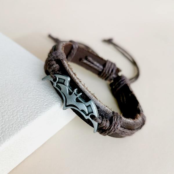 

Men Bat Decor Woven Bracelet, Brown