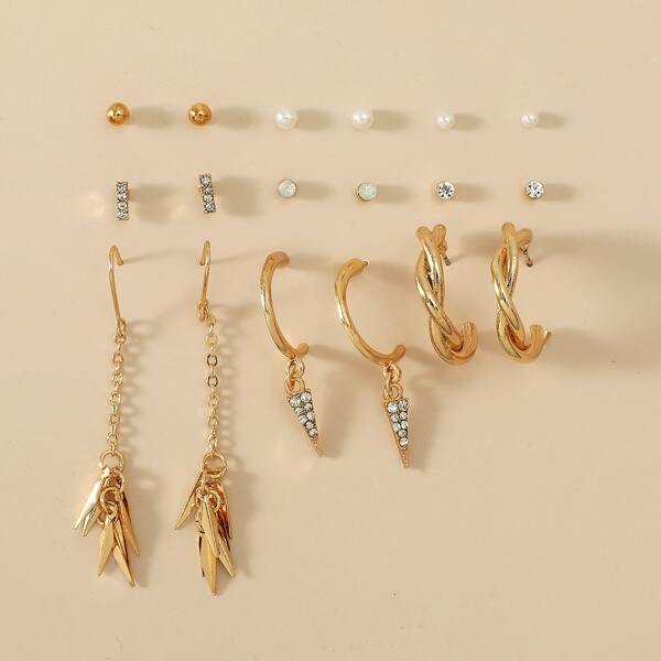 

9pairs Rhinestone & Faux Pearl Decor Earrings, Multicolor
