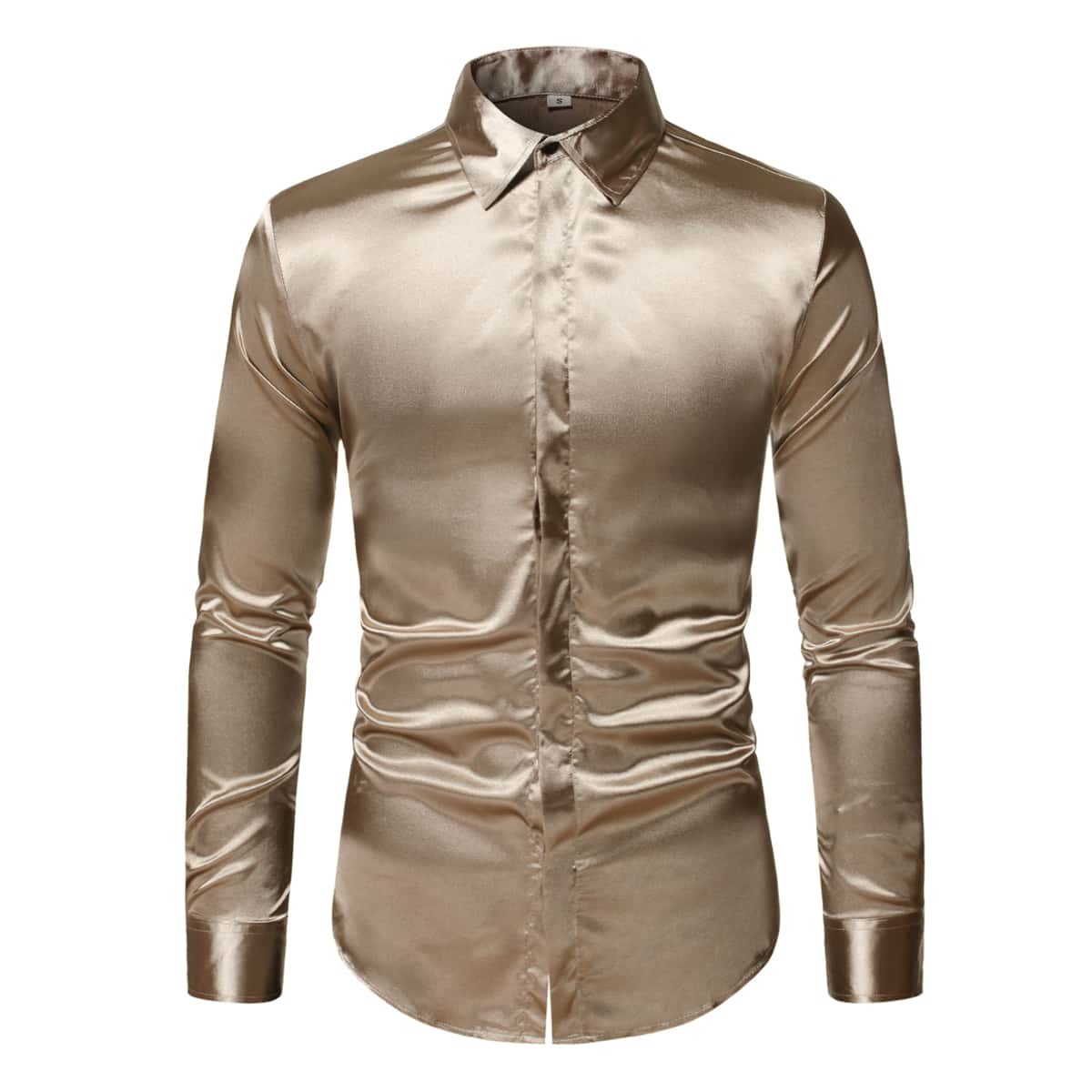 

Men Satin Hidden Button Shirt, Khaki