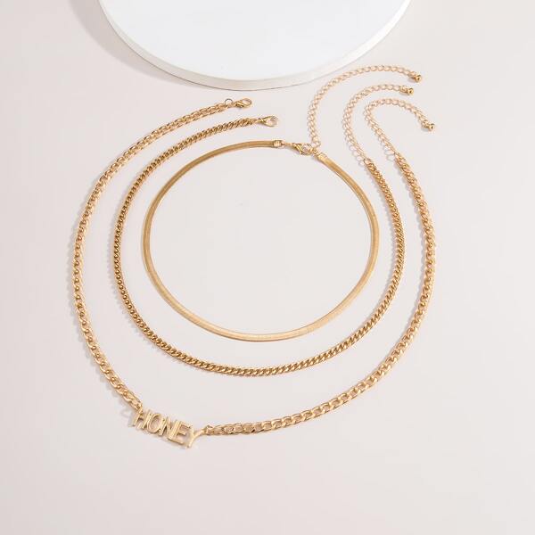 

3pcs Letter Pendant Necklace, Gold