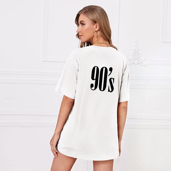

Drop Shoulder Letter Graphic Longline Top, White